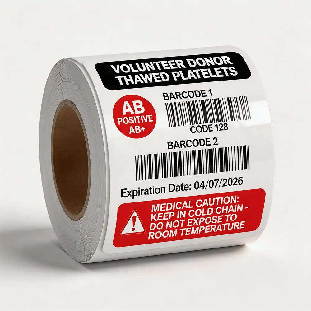 Plasma Sticker Blood plasma bag label designed for secure medical handling