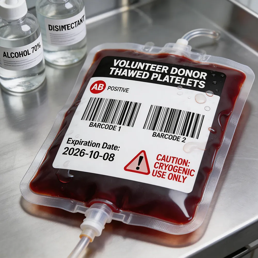 Chemical resistant blood bag labels with durable coating