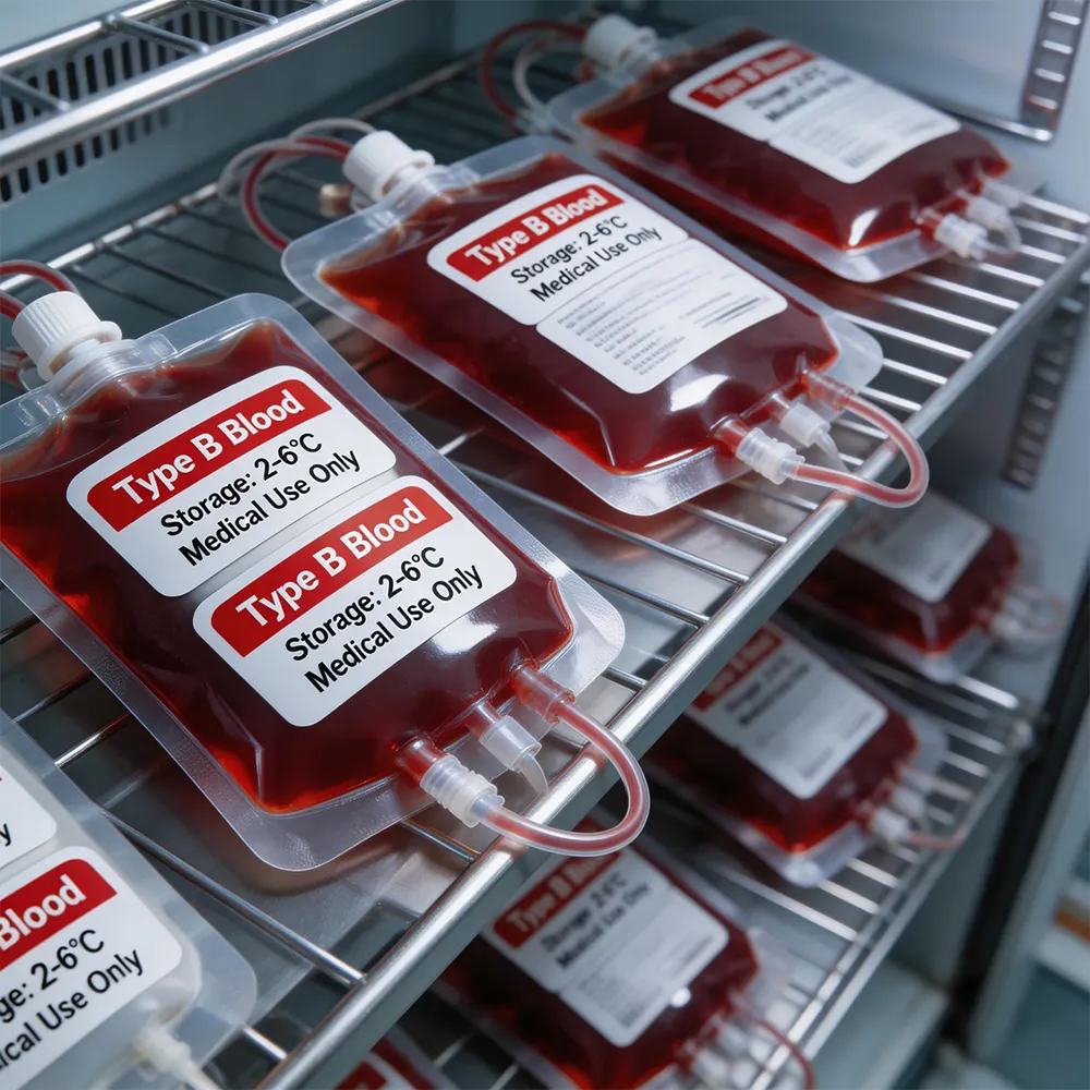 Cryogenic blood bag label for transfusion safety control use