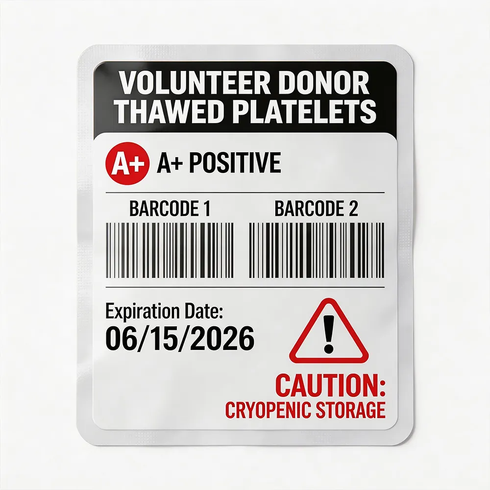 Permanent adhesive blood bag labels for secure tracking needs