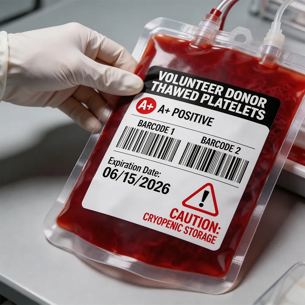 Permanent adhesive blood bag labels for secure tracking needs