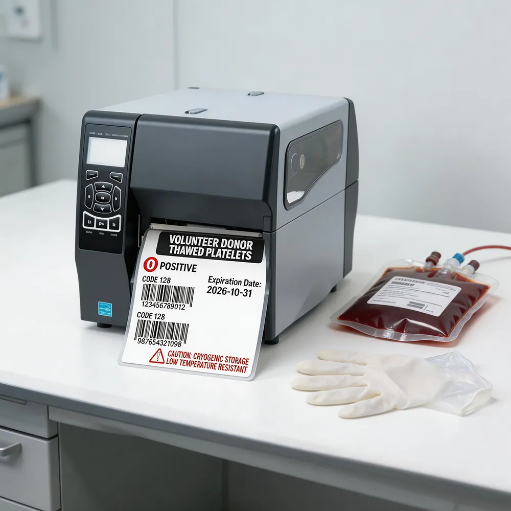 Polypropylene blood bag label with flexible medical design