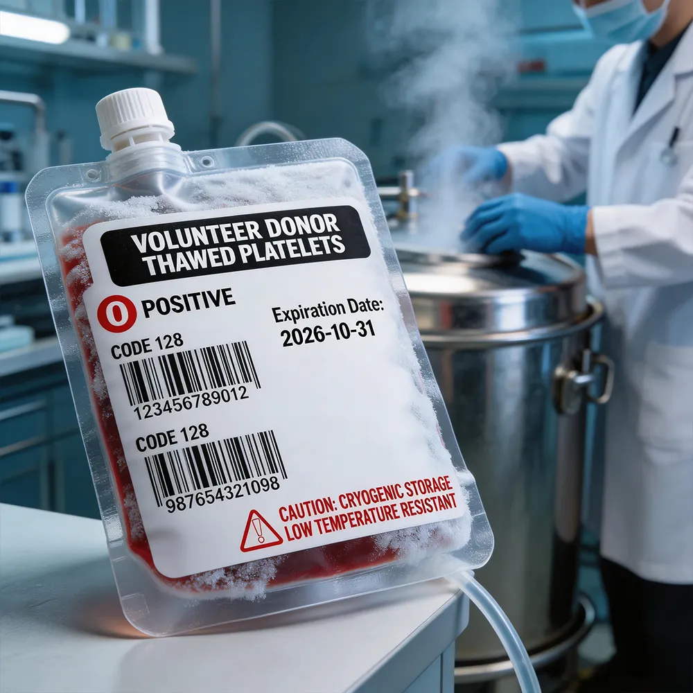 Polypropylene blood bag label with flexible medical design